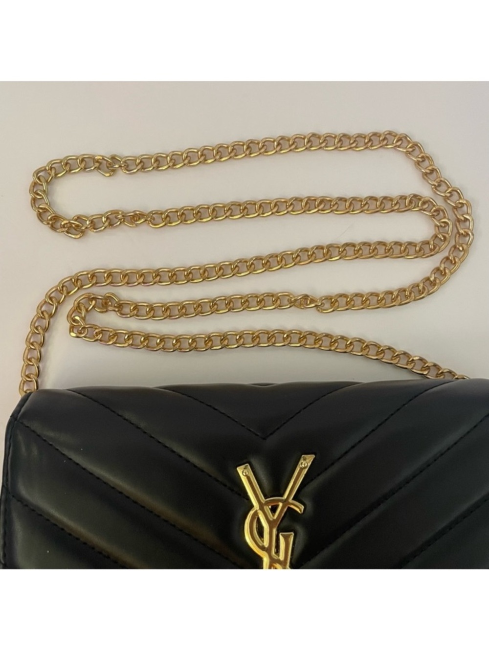 Black Quilted Leather Crossbody with Gold Chain - Picture 4 of 16